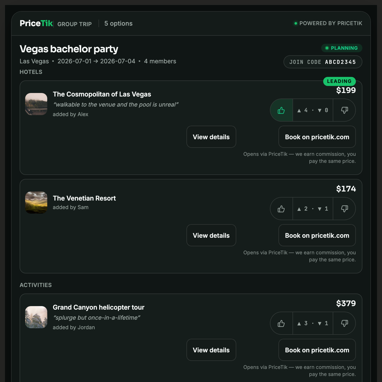 Preview of the group-plan widget