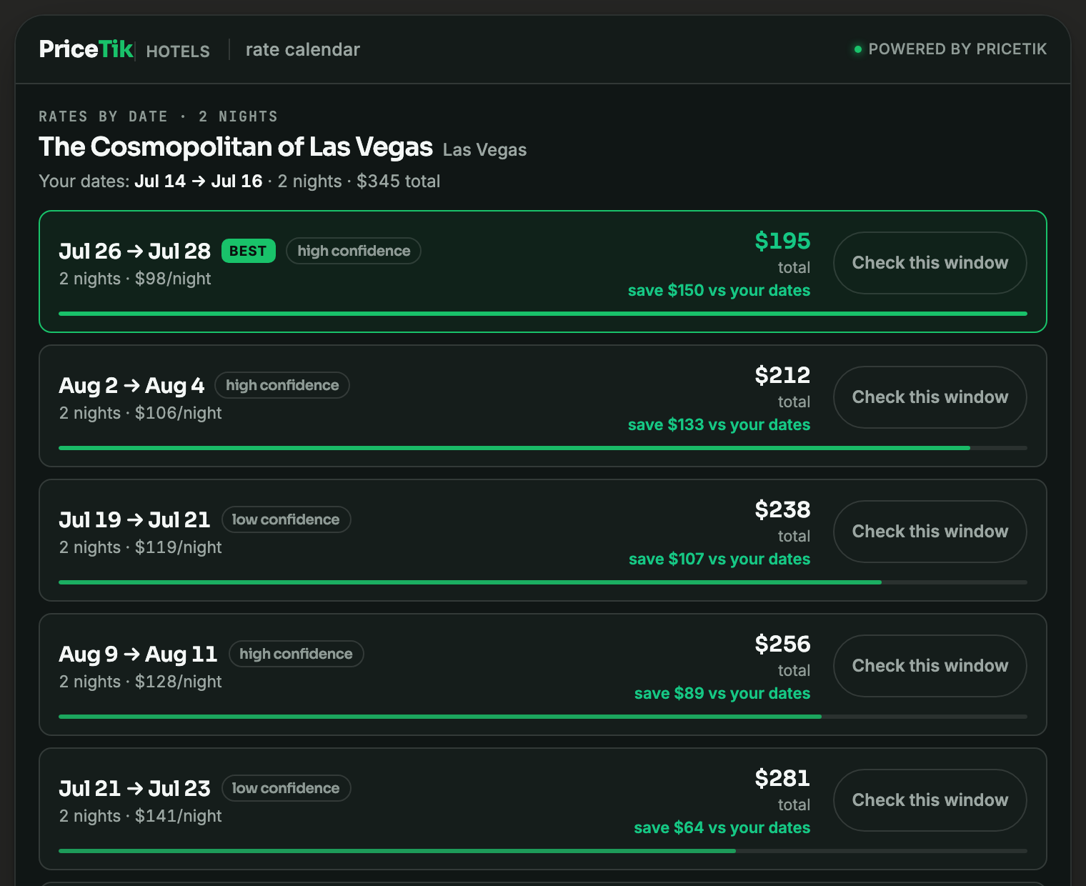 Preview of the rate-calendar widget