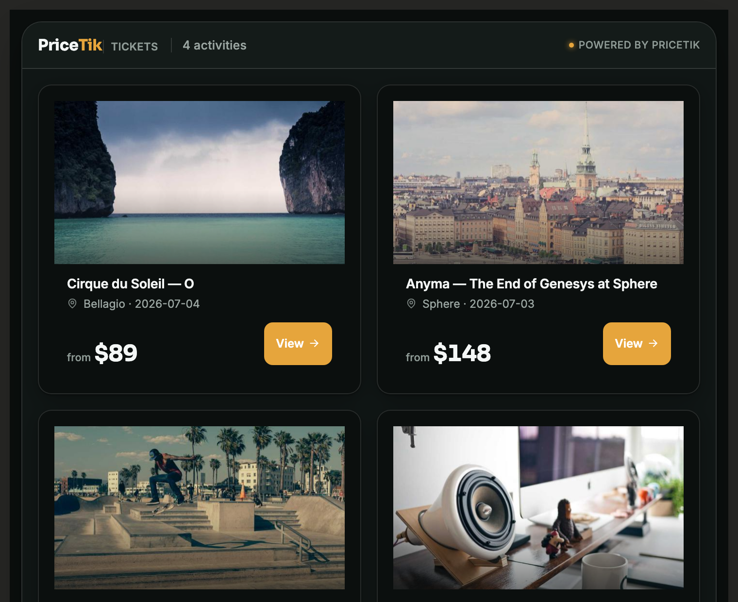 Preview of the event-card widget