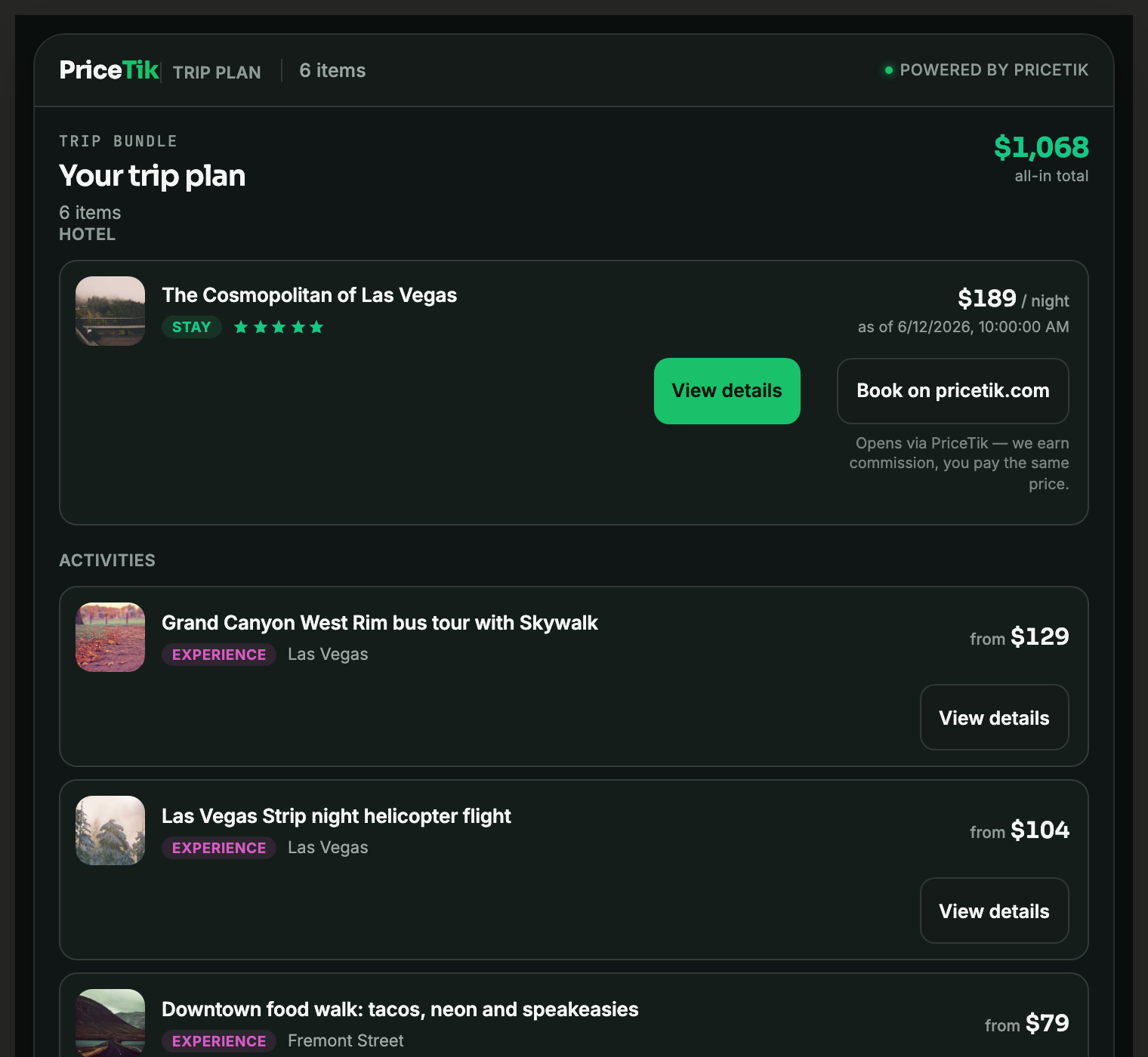 Preview of the trip-plan widget