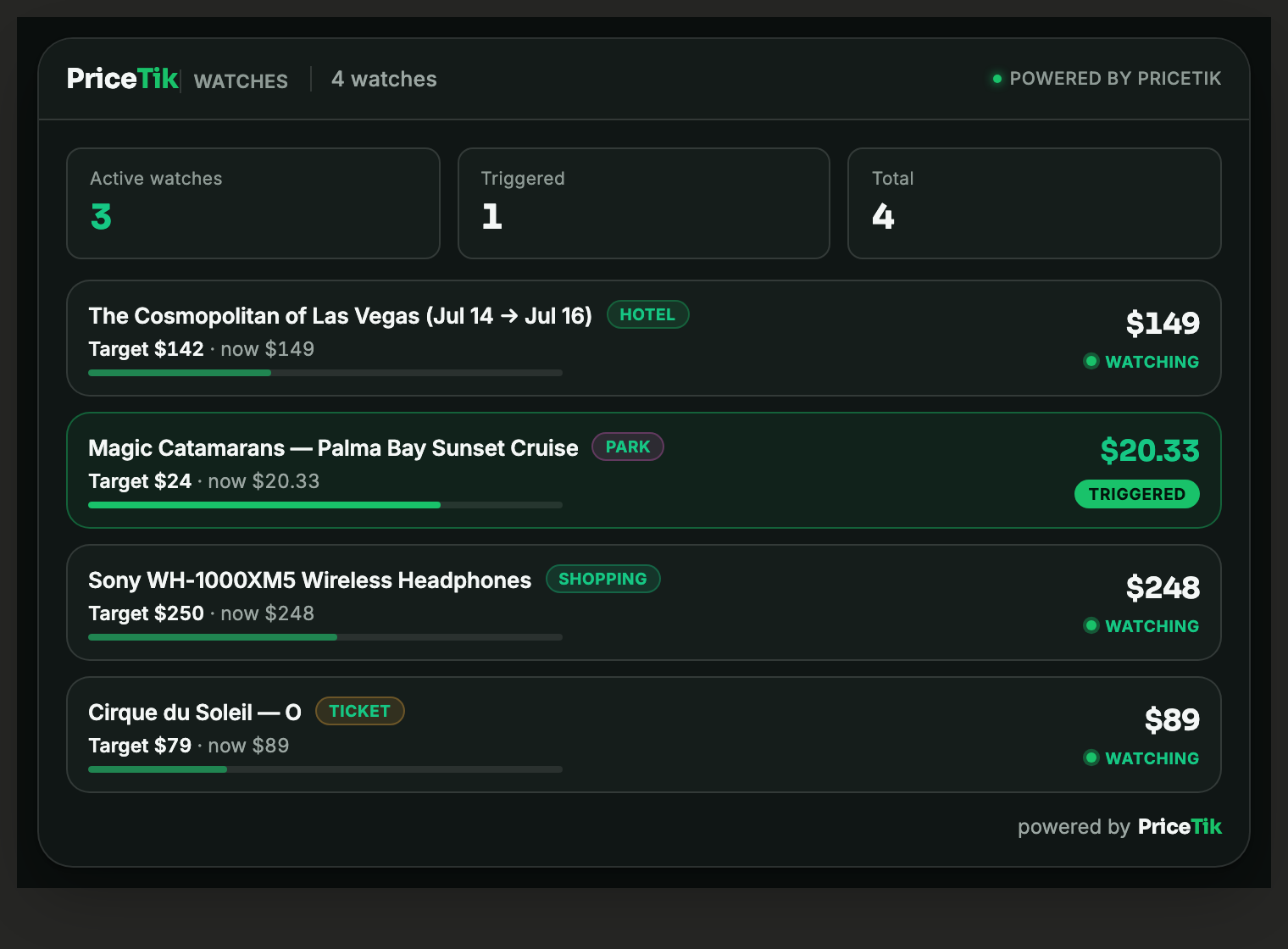 Preview of the watch-card widget